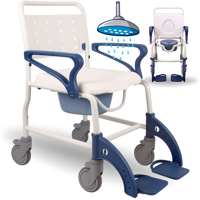 Silla Ducha WC Adultos Brazos y Pies Abatibles | Inodoro Portátil