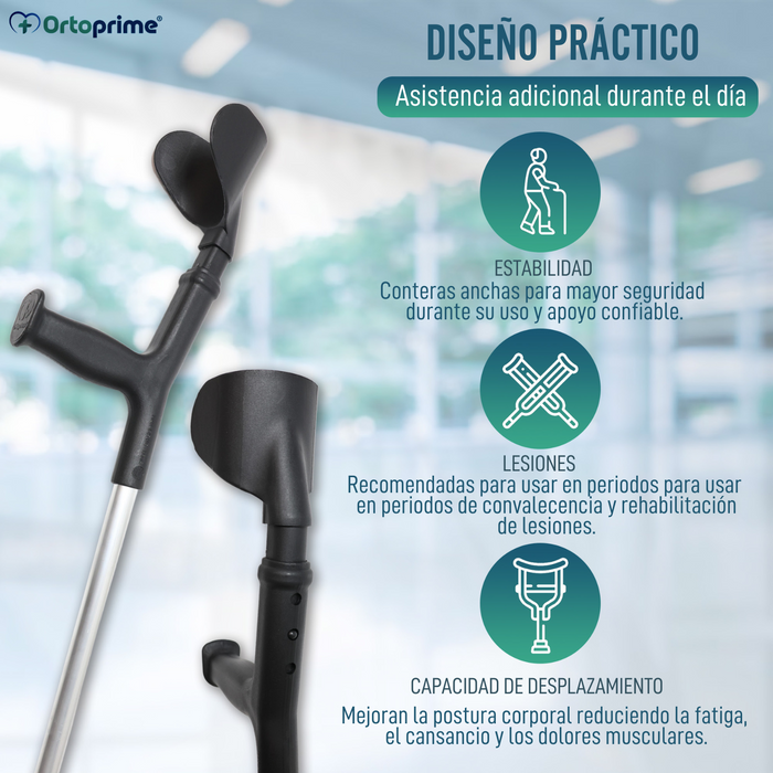 Pack Completo Muletas Ortopédicas + Almohadillas + Conteras Anchas