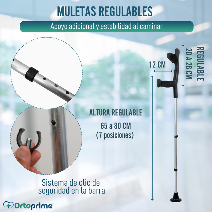 Pack Completo Muletas Ortopédicas + Almohadillas + Conteras Anchas