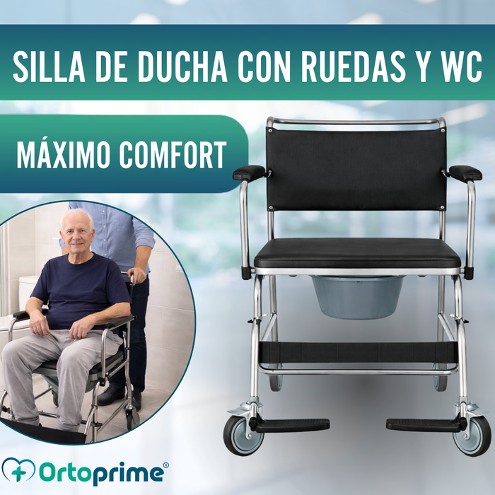 Silla Ducha WC con Ruedas y Freno | Silla Inodoro Acolchada