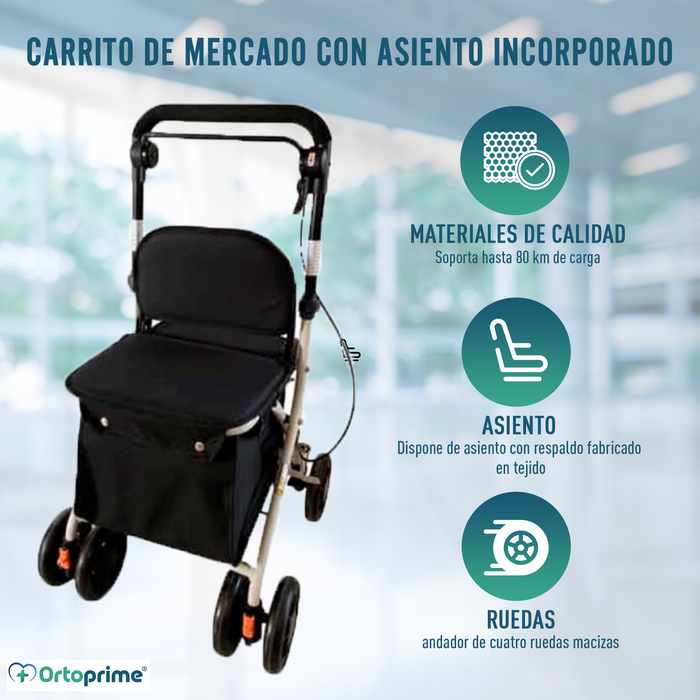 Andador Carrito de Compra con Asiento | Ayuda Vida Diaria