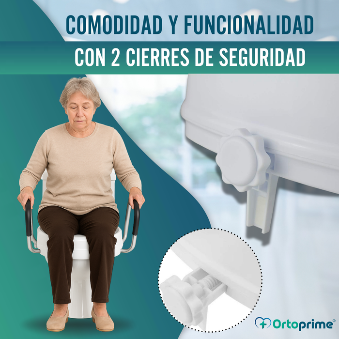 Elevador WC Adulto 10cm Tapa y Brazos | Alzador WC Universal
