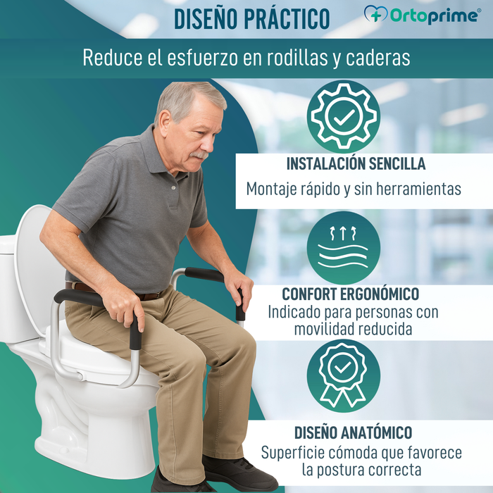 Elevador WC Adulto 10cm Tapa y Brazos | Alzador WC Universal