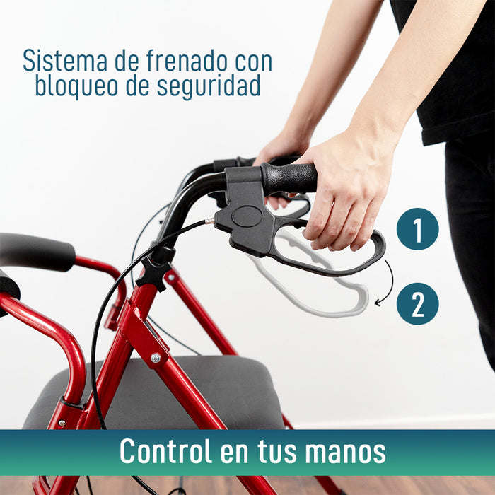 Andador Rollator de Aluminio con Frenos Maneta y Asiento Acolchado