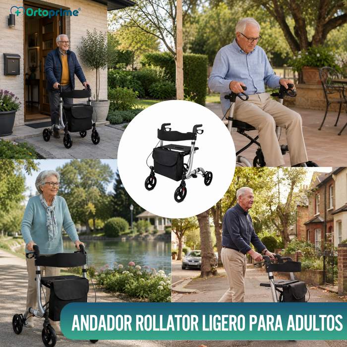 Andador para Ancianos Aluminio Rollator 4 Ruedas Plegable Asiento y Frenos