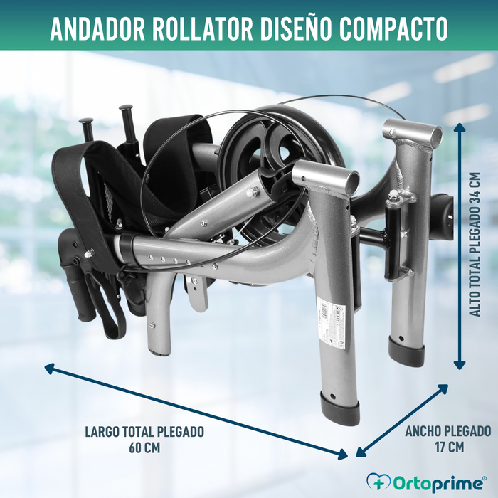Andador para Ancianos Aluminio Rollator 4 Ruedas Plegable Asiento y Frenos