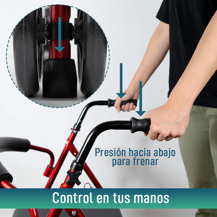 Andador Rollator de Aluminio con Freno a la Carga y Asiento Acolchado