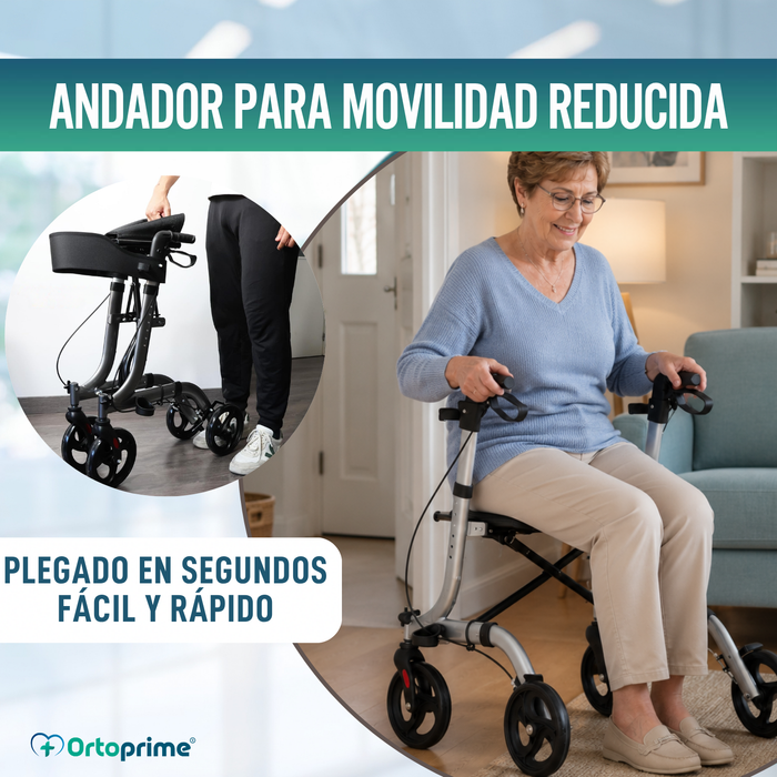 Andador para Ancianos Aluminio Rollator 4 Ruedas Plegable Asiento y Frenos