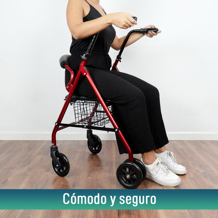 Andador Rollator de Aluminio con Freno a la Carga y Asiento Acolchado