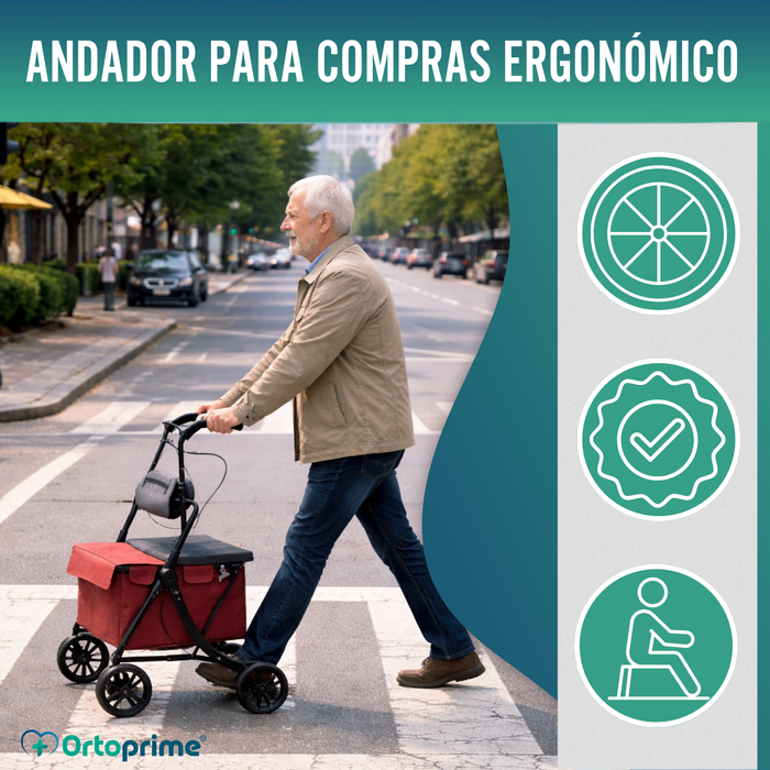 Andador con Carro de la Compra Plegable | Asiento Incorporado