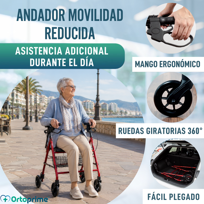 Andador Rollator de Aluminio con Frenos Maneta y Asiento Acolchado
