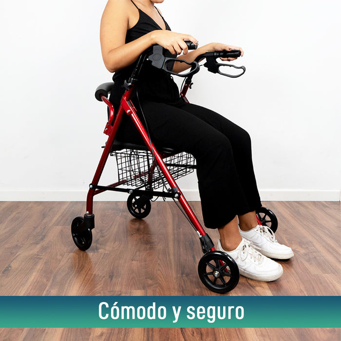 Andador Rollator de Aluminio con Frenos Maneta y Asiento Acolchado