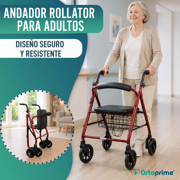 Andador Rollator de Aluminio con Freno a la Carga y Asiento Acolchado