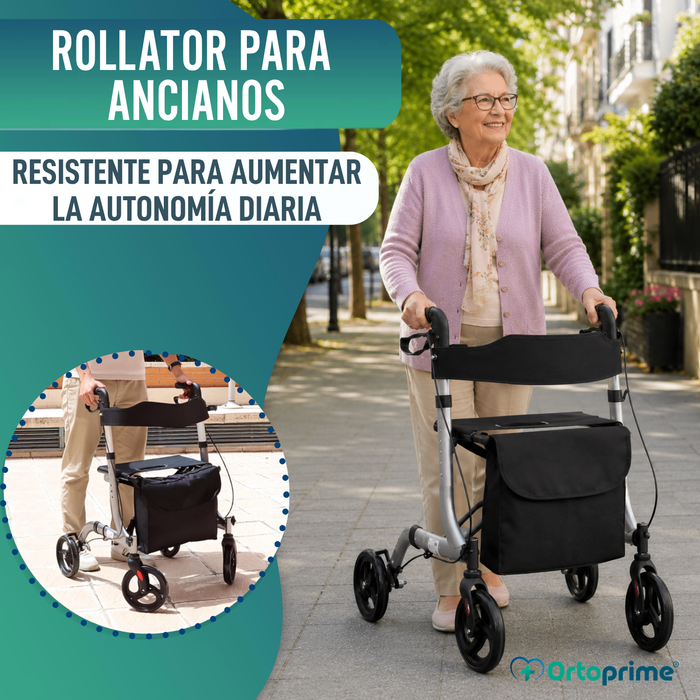 Andador para Ancianos Aluminio Rollator 4 Ruedas Plegable Asiento y Frenos