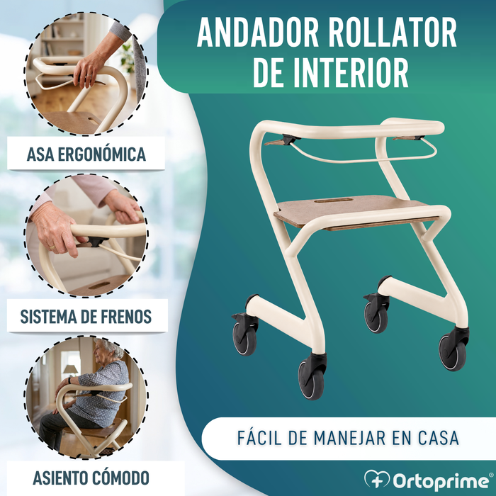 Andador Rollator con Asiento y Freno Central | Uso Interior