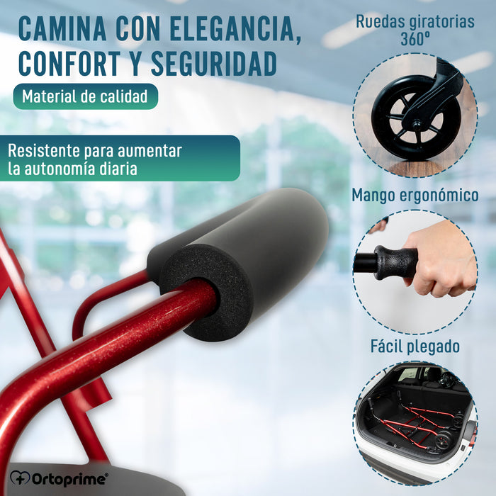 Andador Rollator de Aluminio con Freno a la Carga y Asiento Acolchado