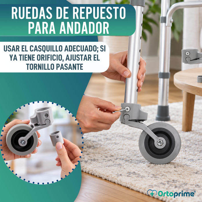 Kit x2 Ruedas para Andadores y Caminadores 22, 25 y 30 mm