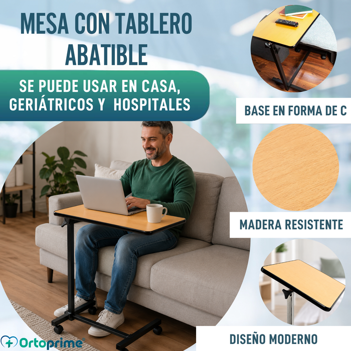 Mesa Auxiliar Plegable con Altura Regulable Tablero Abatible 90°