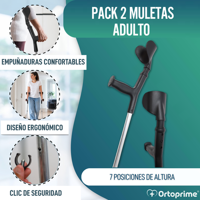 Muletas Adulto de Aluminio Regulables en Altura | Pack 2 Uds