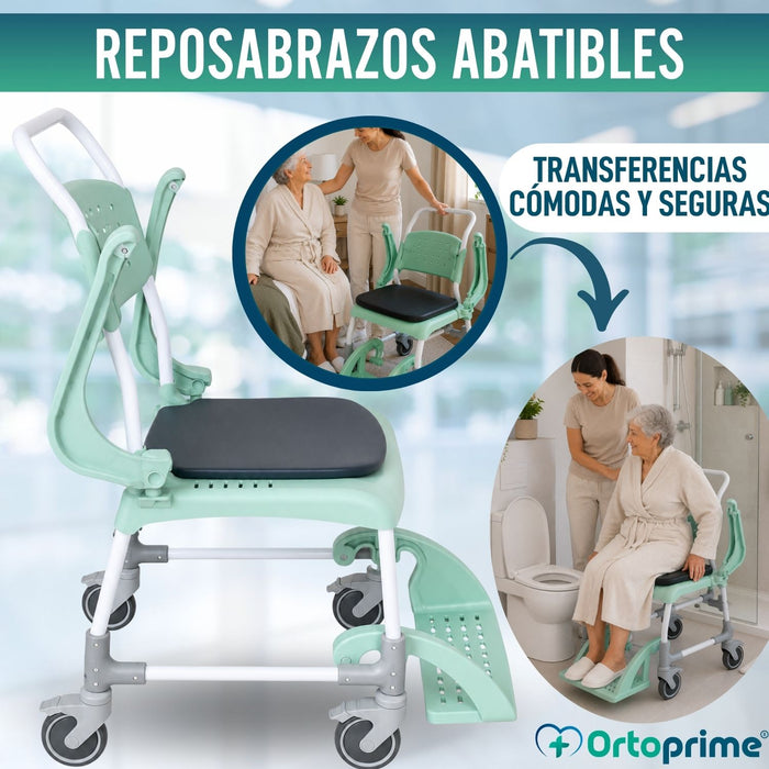Silla Ducha WC con Ruedas Portátil 3 en 1 | Asiento Acolchado