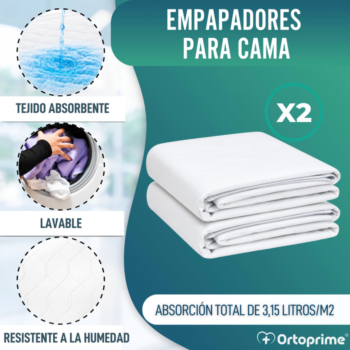 PACK 2 Empapadores Absorbentes Eco Lavables Cama 135cm 3,15 Litros/m2