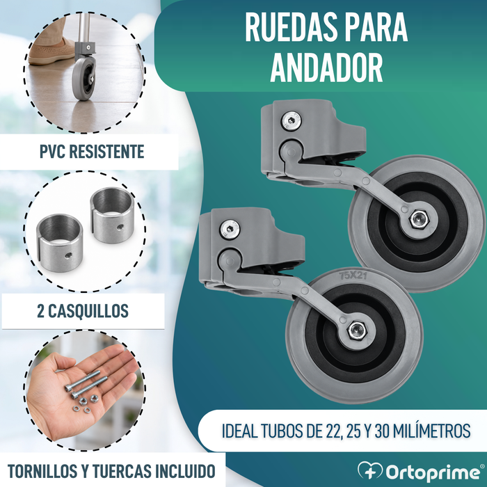 Kit x2 Ruedas para Andadores y Caminadores 22, 25 y 30 mm