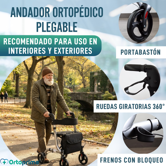 Andador para Ancianos Aluminio Rollator 4 Ruedas Plegable Asiento y Frenos