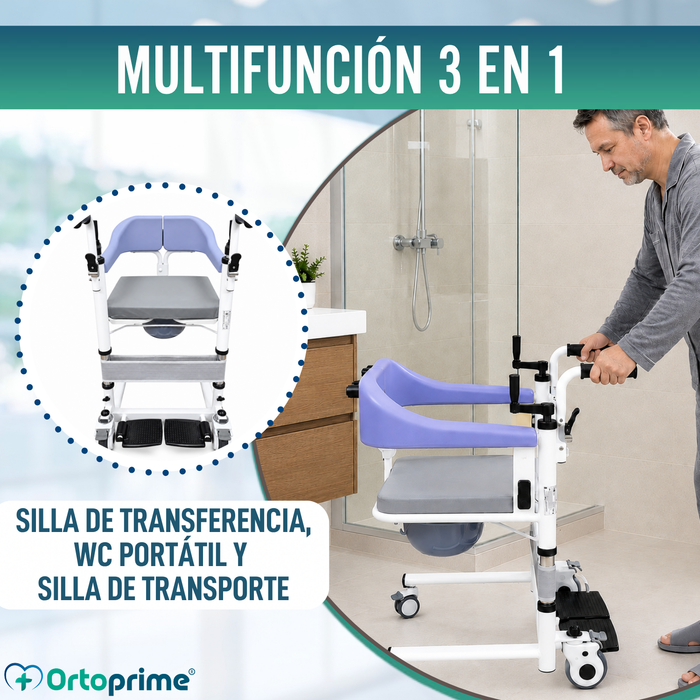 Silla de Transferencia 3 en 1 | Silla WC Regulable en Altura