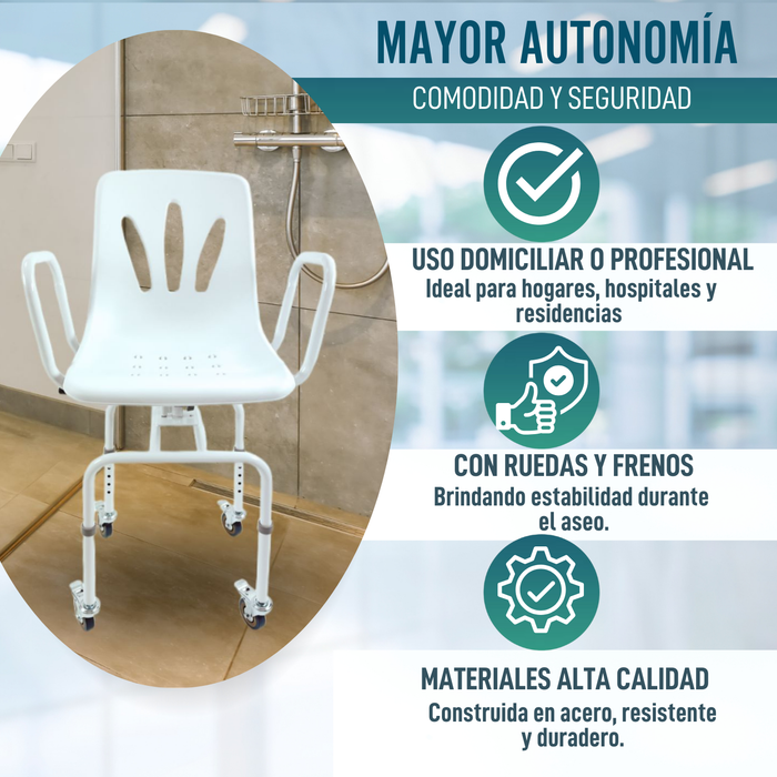 Silla Ducha Giratoria 360º con Ruedas | Silla Baño Adultos