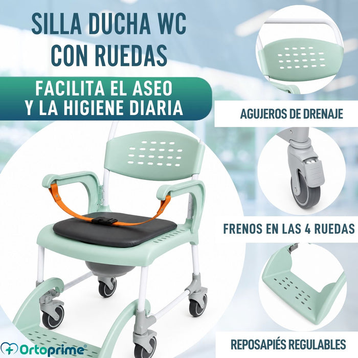 Silla Ducha WC con Ruedas Portátil 3 en 1 | Asiento Acolchado