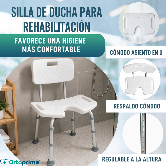 Silla de Ducha para Mayores Asiento en U y Altura Regulable