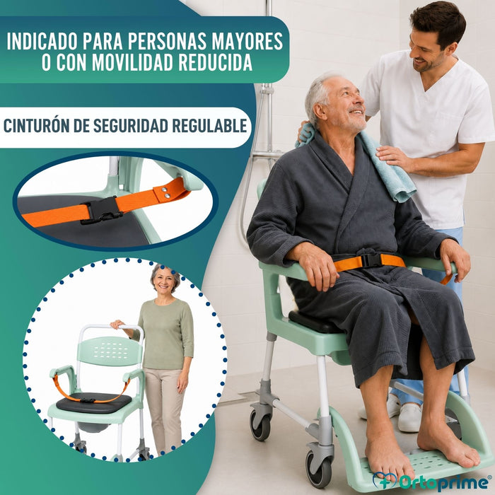 Silla Ducha WC con Ruedas Portátil 3 en 1 | Asiento Acolchado