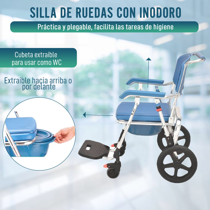 Silla de Ruedas Plegable con Inodoro Incorporado y Extraíble
