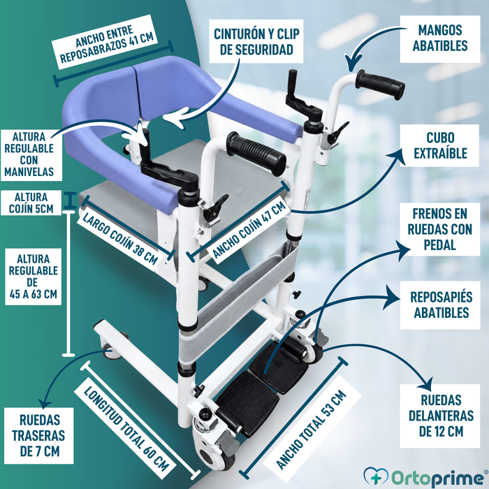 Silla de Transferencia 3 en 1 | Silla WC Regulable en Altura