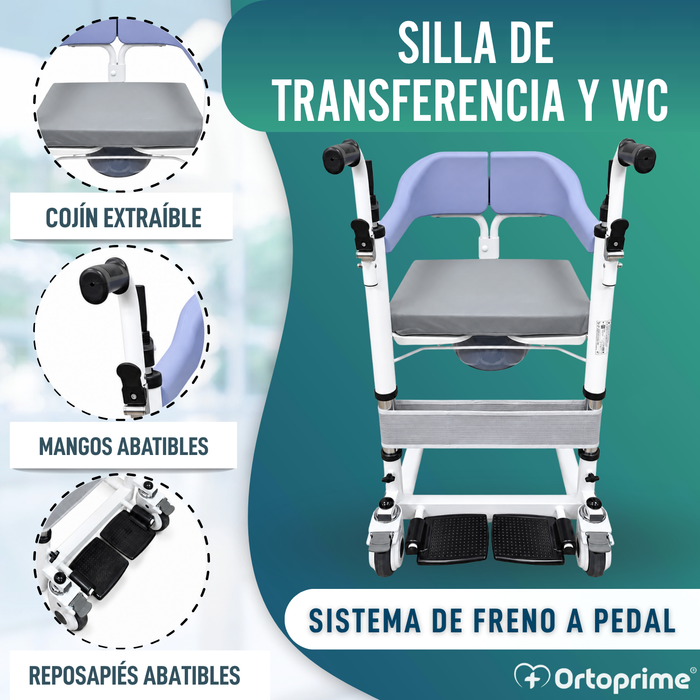 Silla de Transferencia 3 en 1 | Silla WC Regulable en Altura
