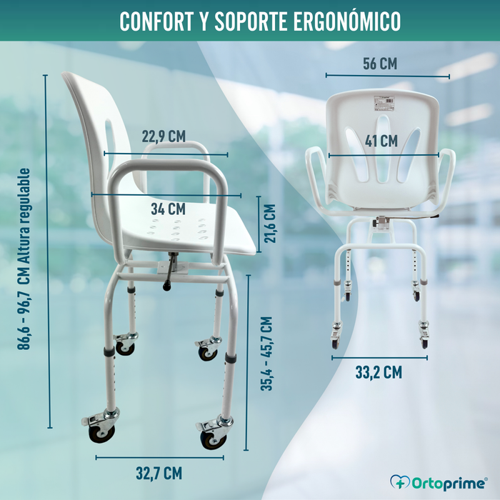 Silla Ducha Giratoria 360º con Ruedas | Silla Baño Adultos