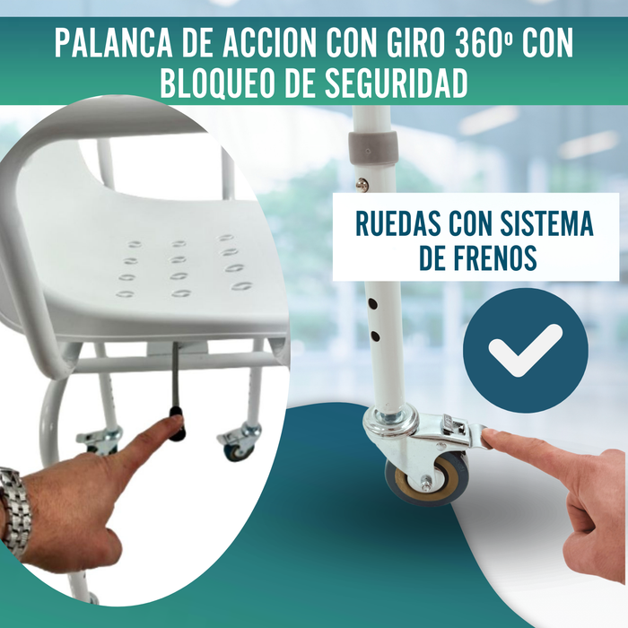 Silla Ducha Giratoria 360º con Ruedas | Silla Baño Adultos