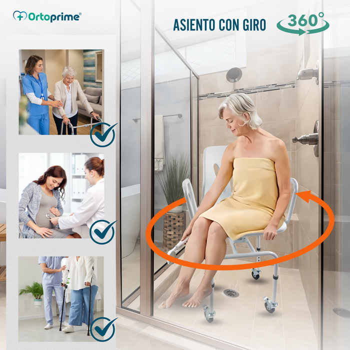 Silla Ducha Giratoria 360º con Ruedas | Silla Baño Adultos