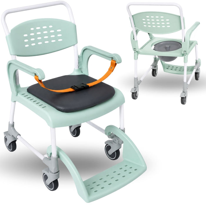 Silla Ducha WC con Ruedas Portátil 3 en 1 | Asiento Acolchado