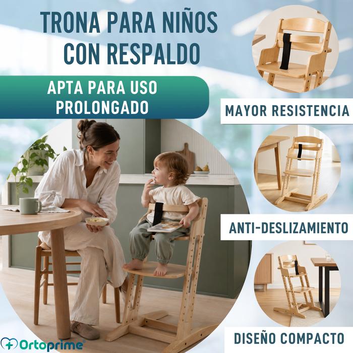 Trona Infantil Evolutiva de Madera con Altura Ajustable