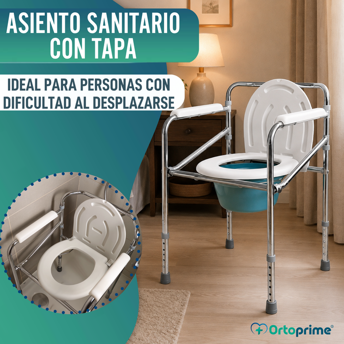 Silla WC Portátil con Orinal Plegable | Regulable en Altura