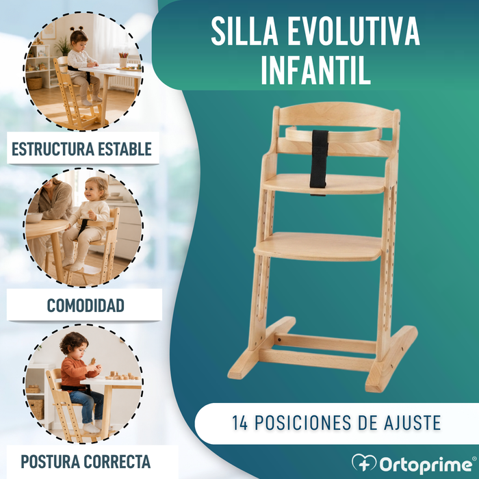 Trona Infantil Evolutiva de Madera con Altura Ajustable