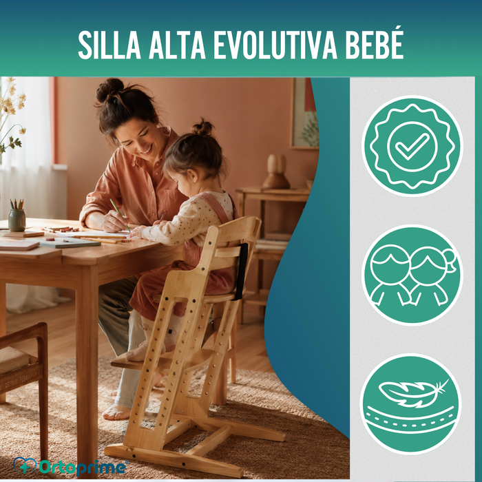 Trona Infantil Evolutiva de Madera con Altura Ajustable